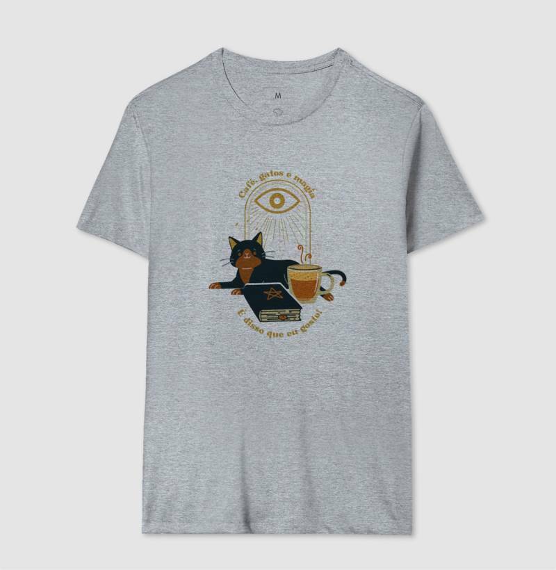 Camiseta - Café, gatos e magia