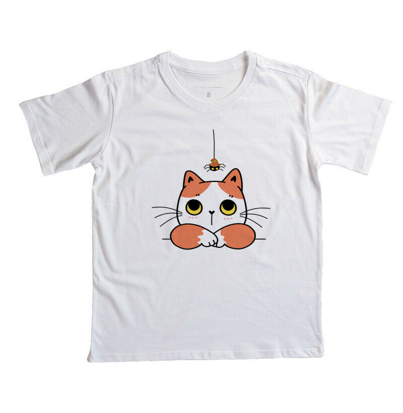 Camiseta Infantil - Gato com Aranha