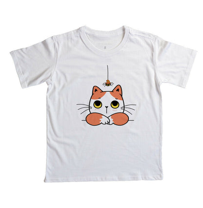 Camiseta Infantil - Gato com Aranha