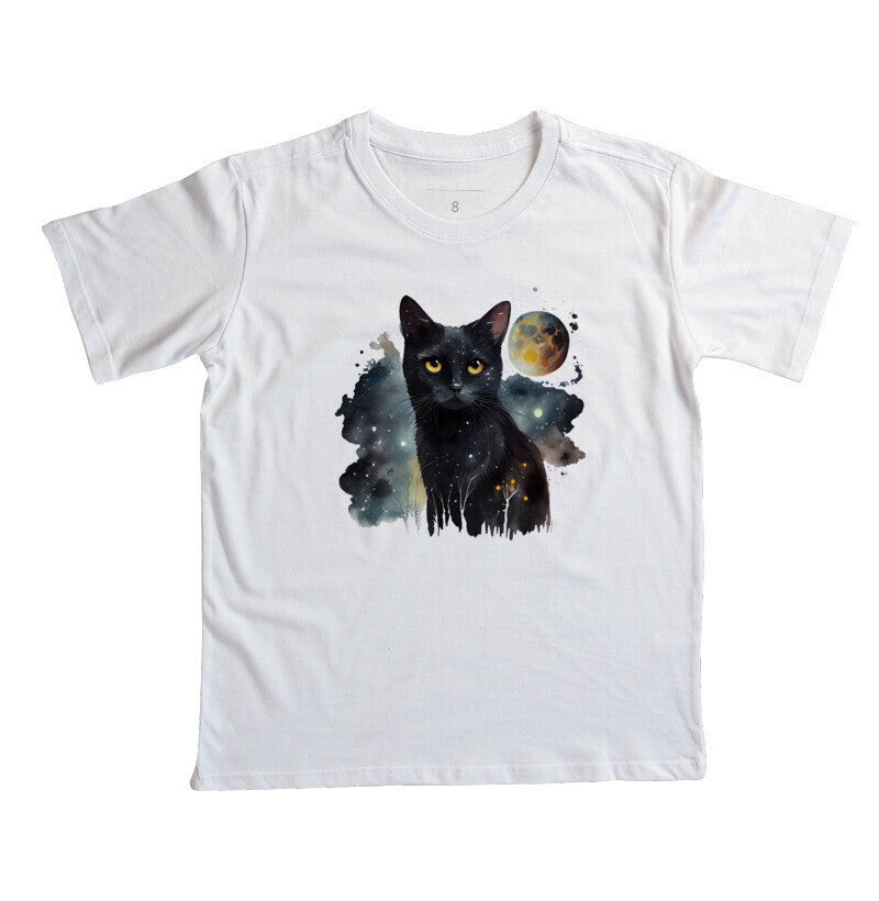 Camiseta Infantil - Gato Preto Luar