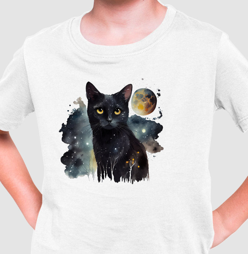 Camiseta Infantil - Gato Preto Luar