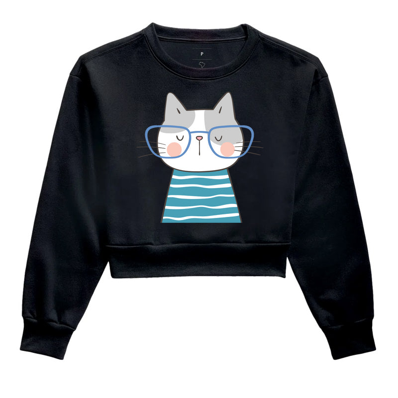 Moletom Cropped - Gato de Óculos