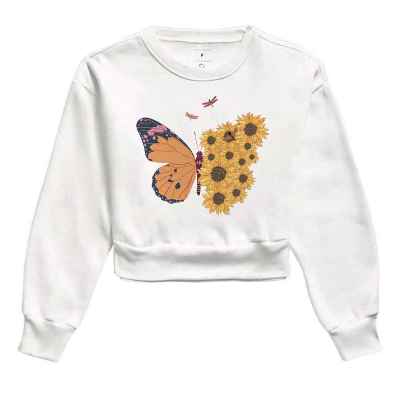 Moletom Cropped - Borboleta com Flores