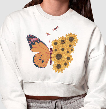 Moletom Cropped - Borboleta com Flores