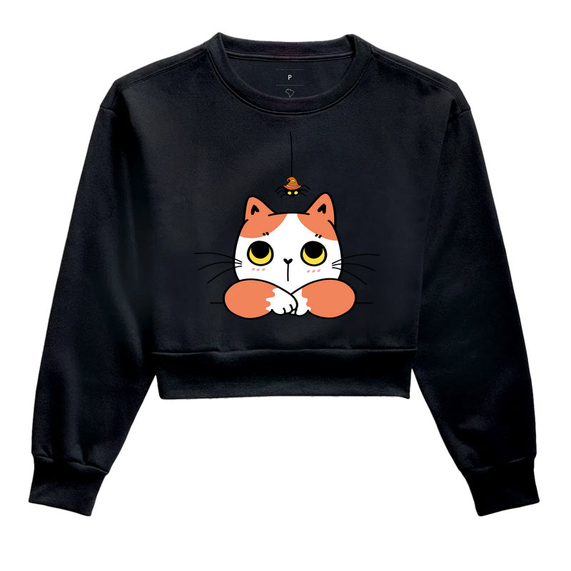 Moletom Cropped - Gato com Aranha