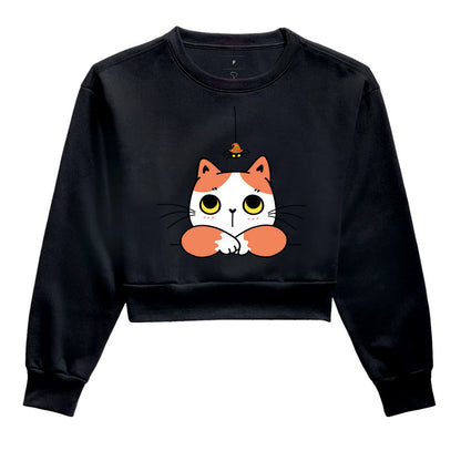 Moletom Cropped - Gato com Aranha