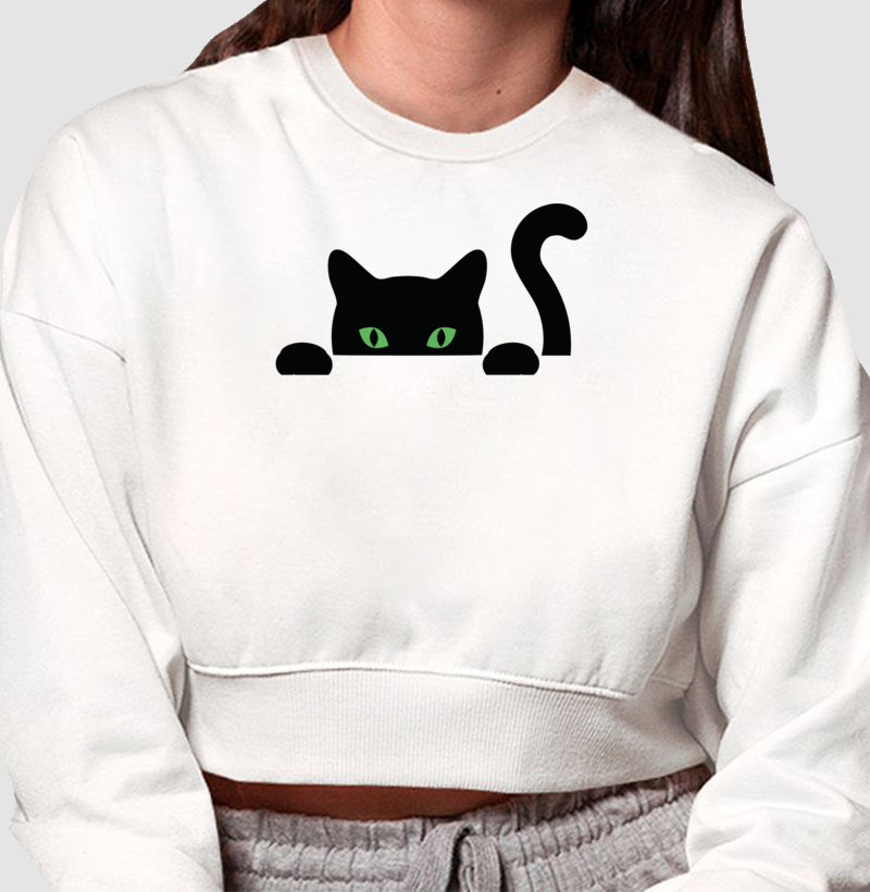 Moletom Cropped - Gato Preto