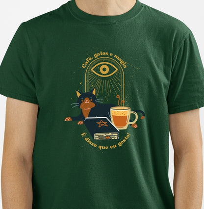 Camiseta - Café, gatos e magia