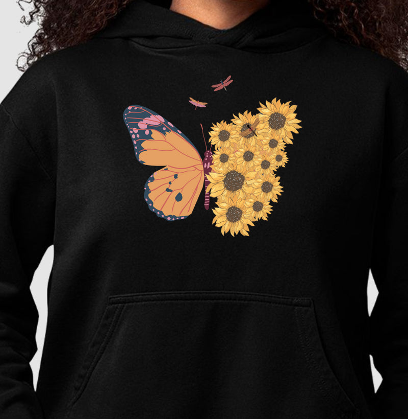 Moletom Hoodie - Borboleta com Flores