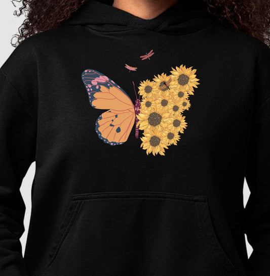 Moletom Hoodie - Borboleta com Flores