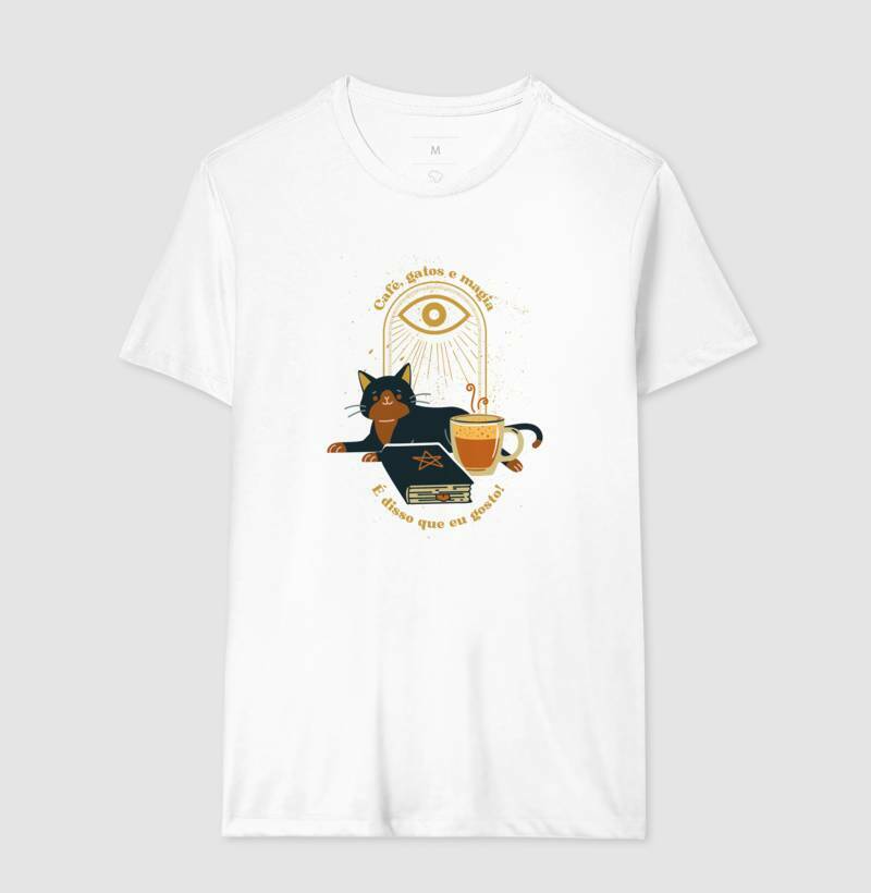 Camiseta - Café, gatos e magia