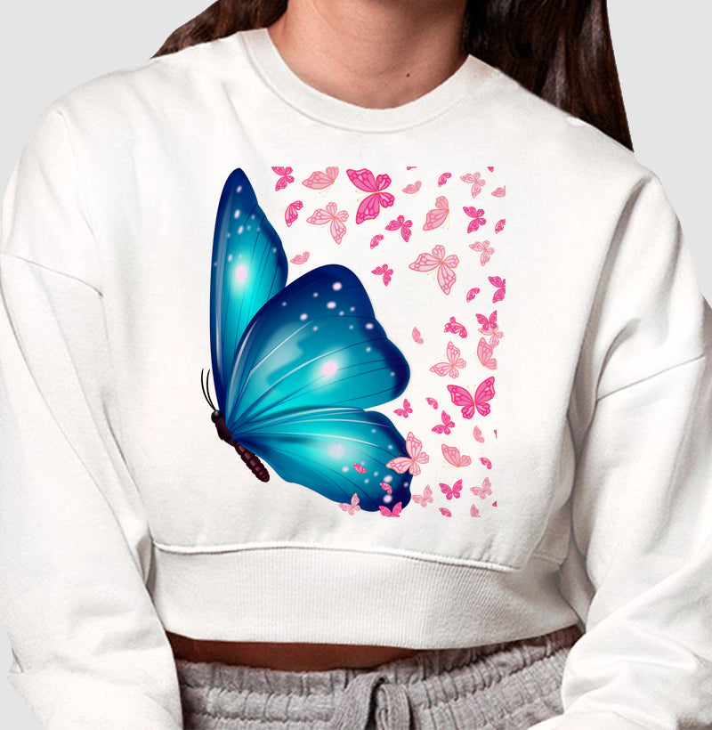 Moletom Cropped - Borboleta Azul