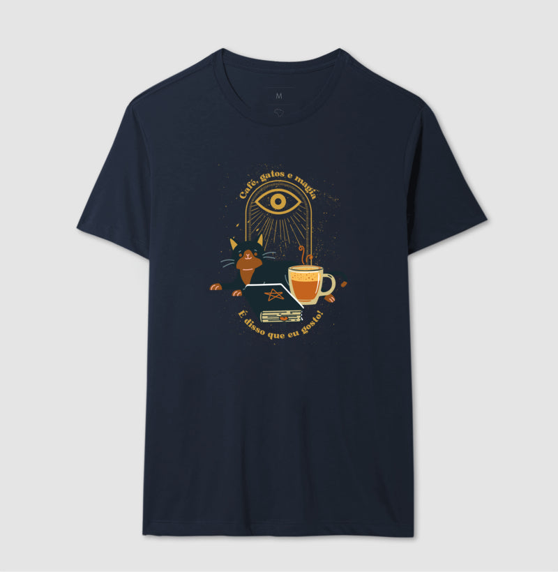 Camiseta - Café, gatos e magia