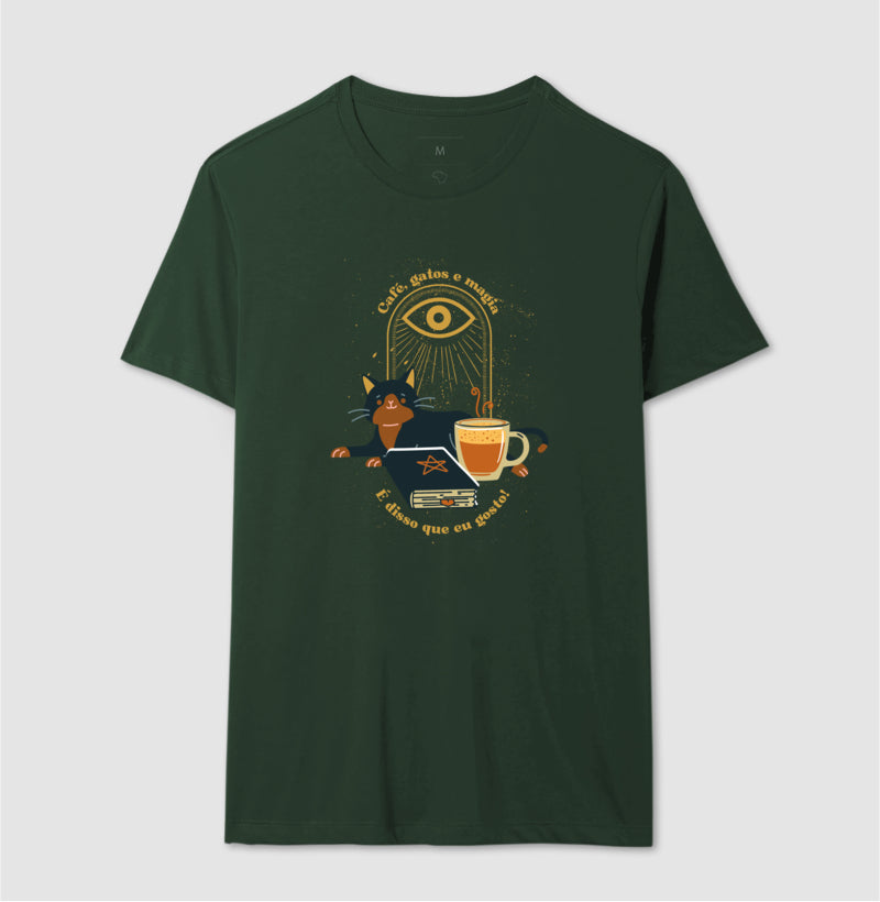 Camiseta - Café, gatos e magia