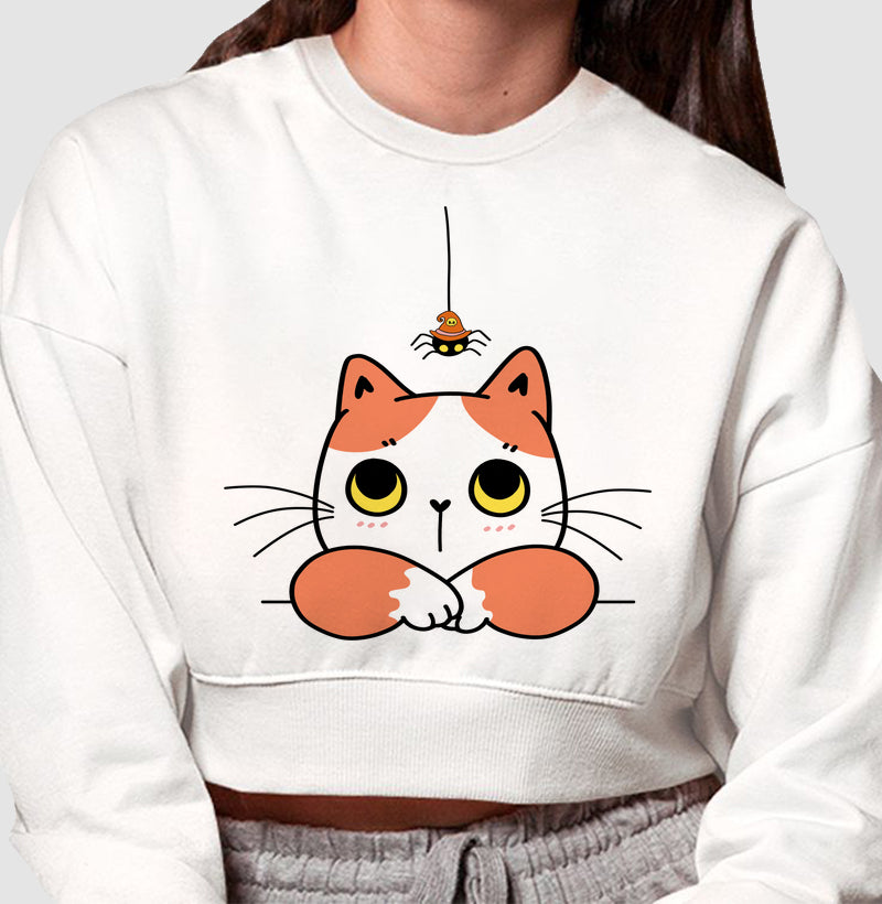 Moletom Cropped - Gato com Aranha