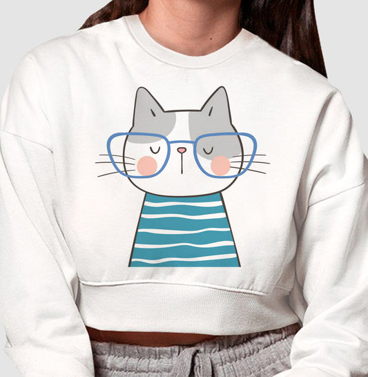 Moletom Cropped - Gato de Óculos